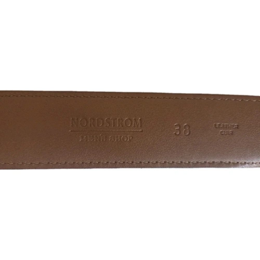 NORDSTROM, MEN'S BROWN LEATHER BELT, SILVER BUCKLE, 38